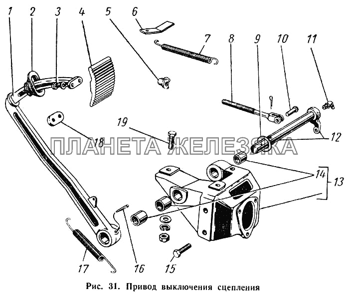 Привод выключения сцепления ГАЗ-52-01