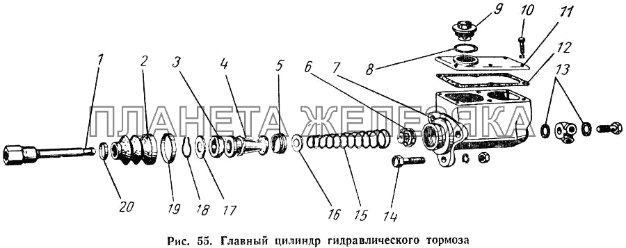 Главный цилиндр гидравлического тормоза ГАЗ-52-01