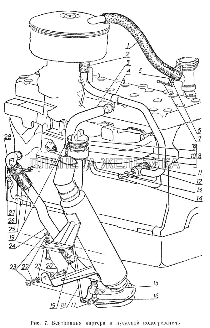 Вентиляция картера и пусковой подогреватель ГАЗ-52-02