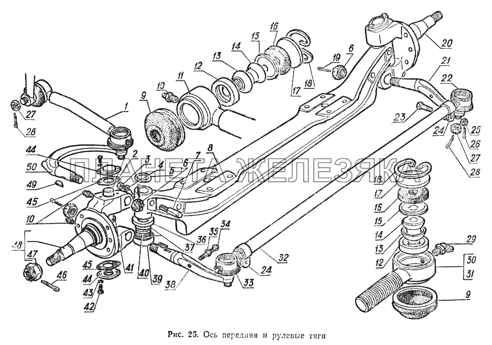 Ось передняя и рулевые тяги ГАЗ-52-02