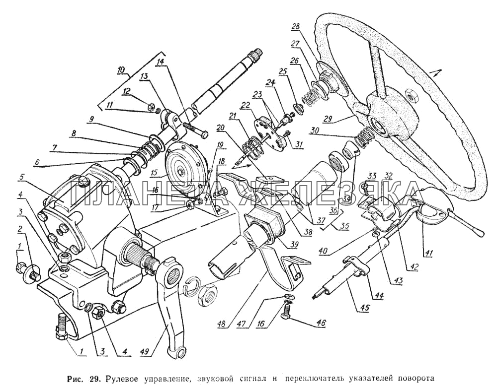 Управление рулевое, звуковой сигнал и переключатель указателей поворота ГАЗ-52-02