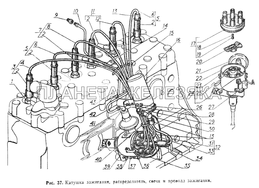 Катушка зажигания, распределитель, свечи и провода зажигания ГАЗ-52-02