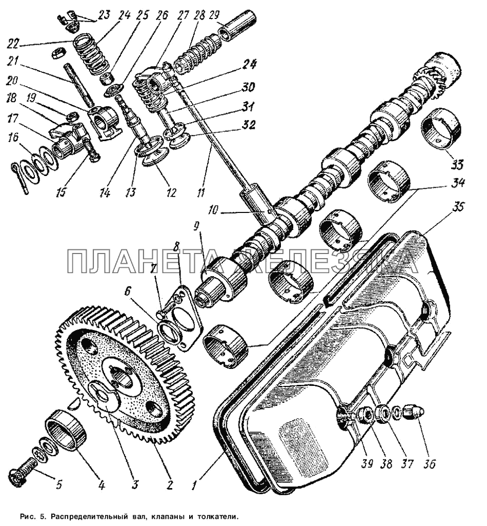 Распределительный вал, клапаны и толкатели ГАЗ-53 А