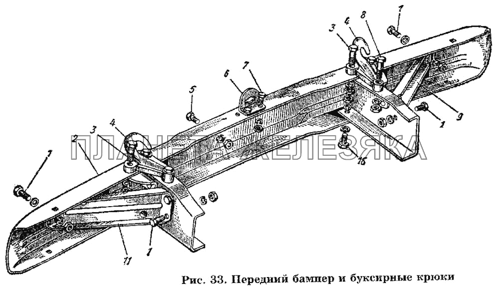 Передний бампер и буксирные крюки ГАЗ-53 А