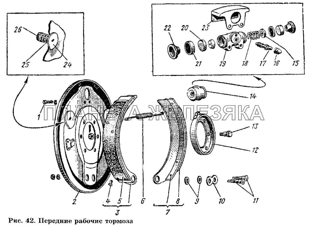 Передние рабочие тормоза ГАЗ-53 А