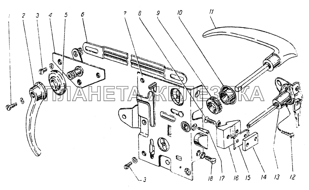 Замок и ручка двери ГАЗ-5312