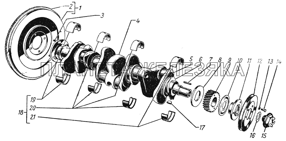Коленчатый вал и маховик ГАЗ-51 (63, 93)