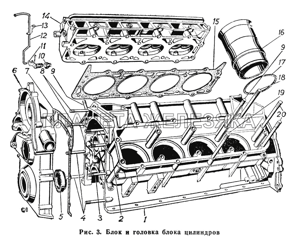 Блок и головка цилиндров двигателя ГАЗ-66 (Каталог 1983 г.)