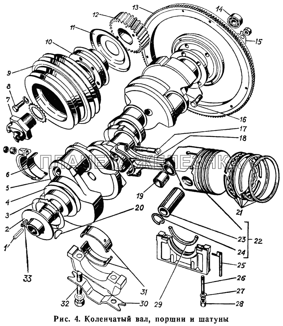 Коленчатый вал, поршни и шатуны ГАЗ-66 (Каталог 1983 г.)