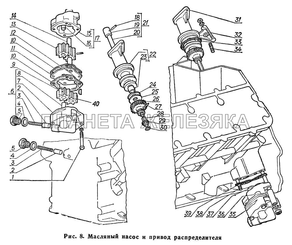 Масляный насос и привод распределителя ГАЗ-66 (Каталог 1983 г.)