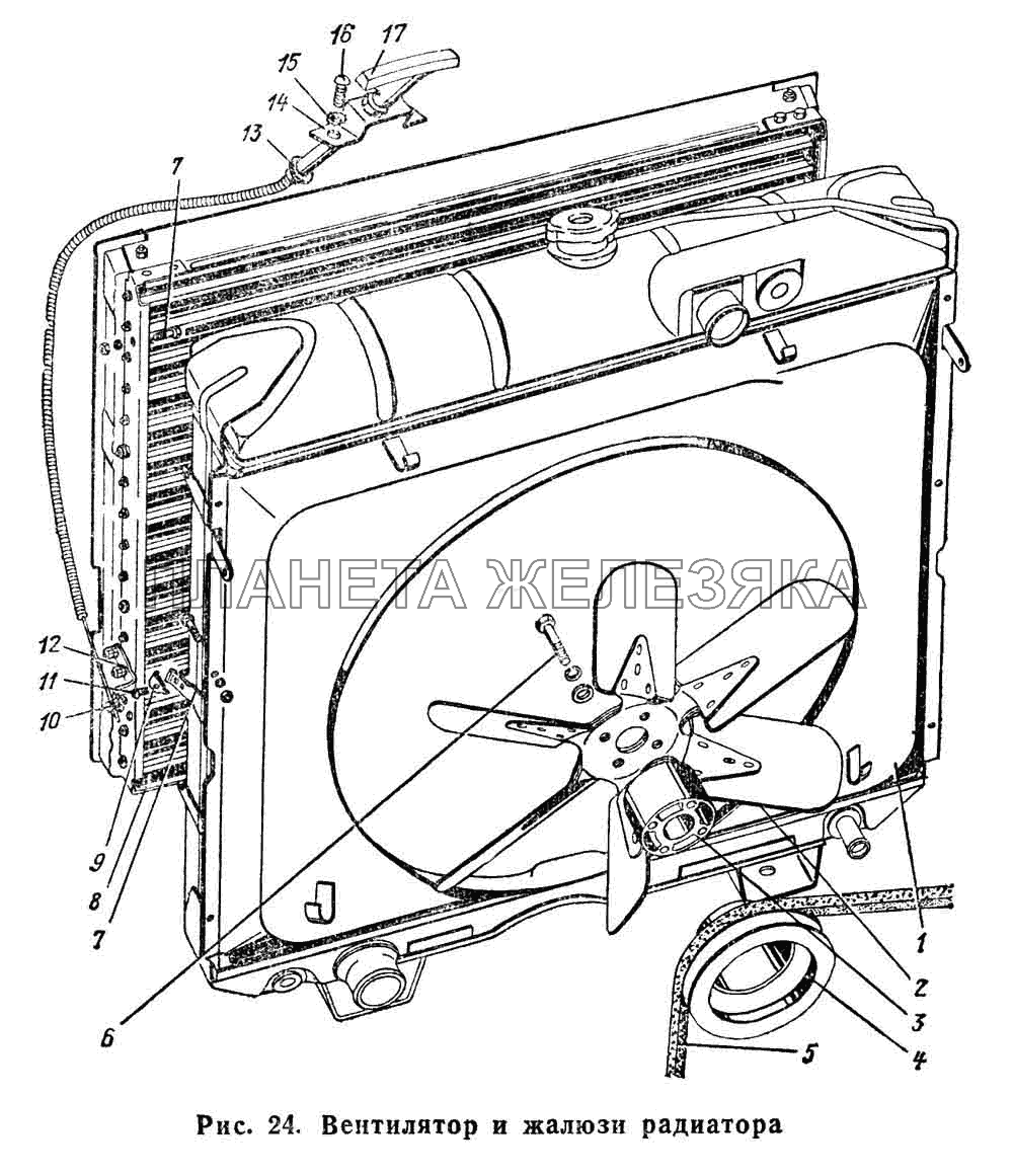 Вентилятор и жалюзи радиатора ГАЗ-66 (Каталог 1983 г.)