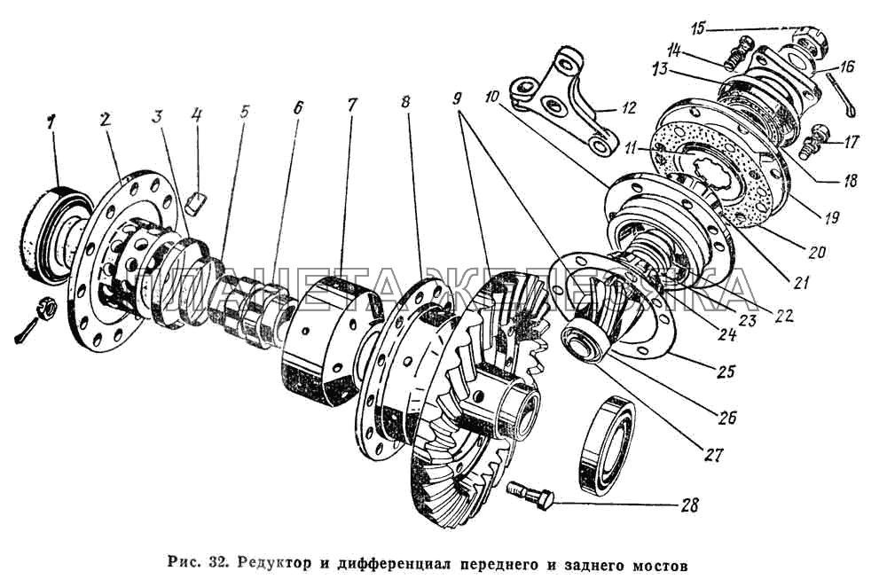 Редуктор и дифференциал переднего и заднего мостов ГАЗ-66 (Каталог 1983 г.)