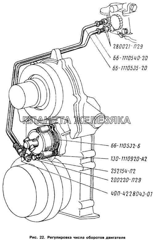 Регулировка числа оборотов двигателя ГАЗ-66 (Каталог 1996 г.)