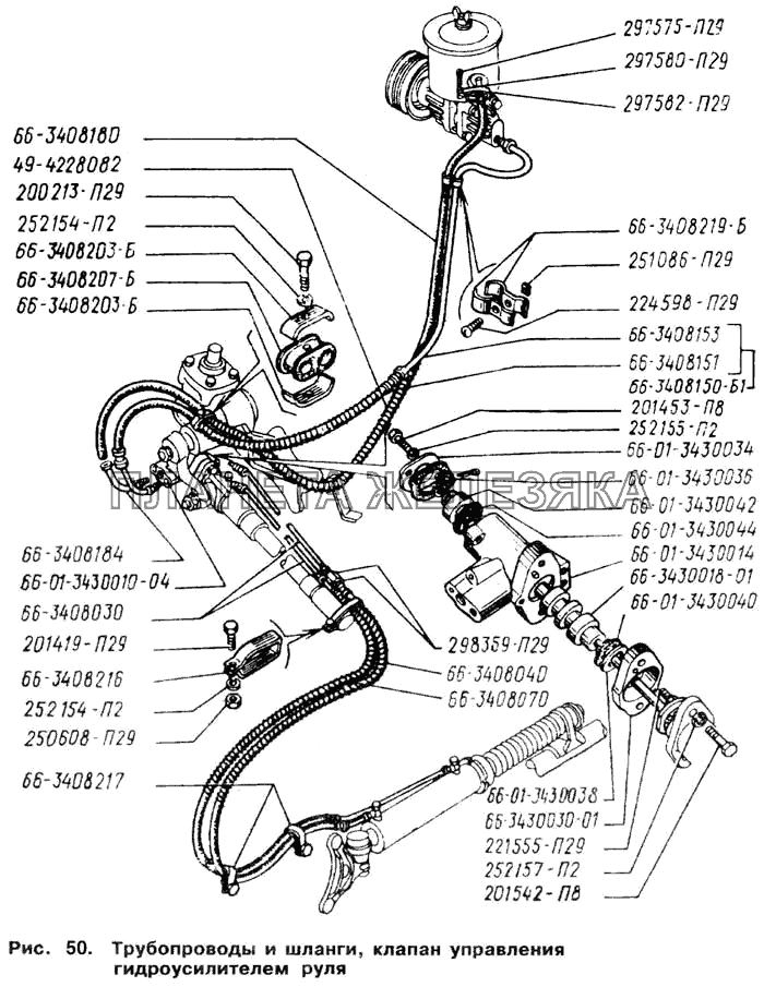 Трубопроводы и шланги, клапан управления гидроусилителем руля ГАЗ-66 (Каталог 1996 г.)