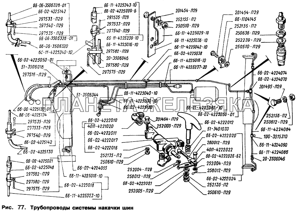 Трубопроводы системы накачки шин ГАЗ-66 (Каталог 1996 г.)