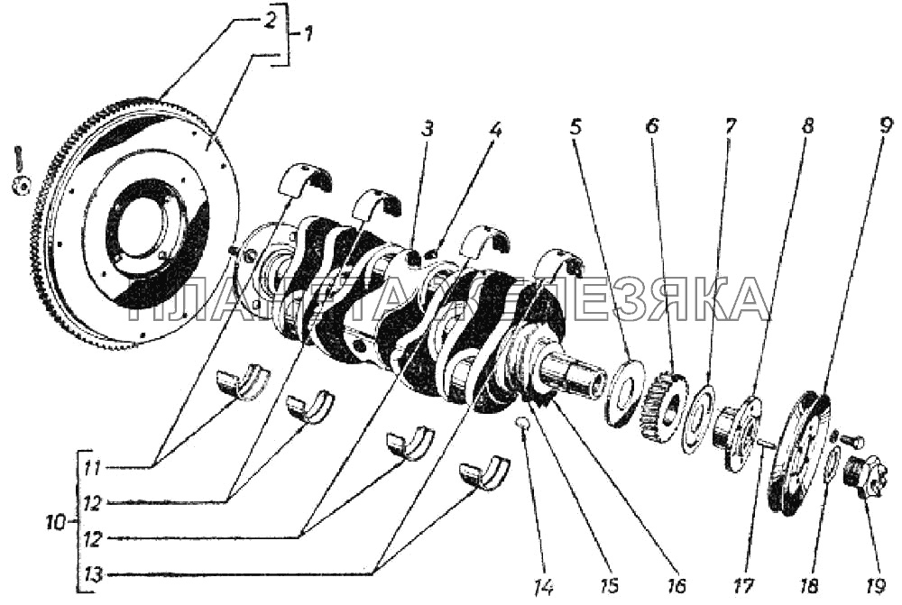 Коленчатый вал и маховик ГАЗ-69