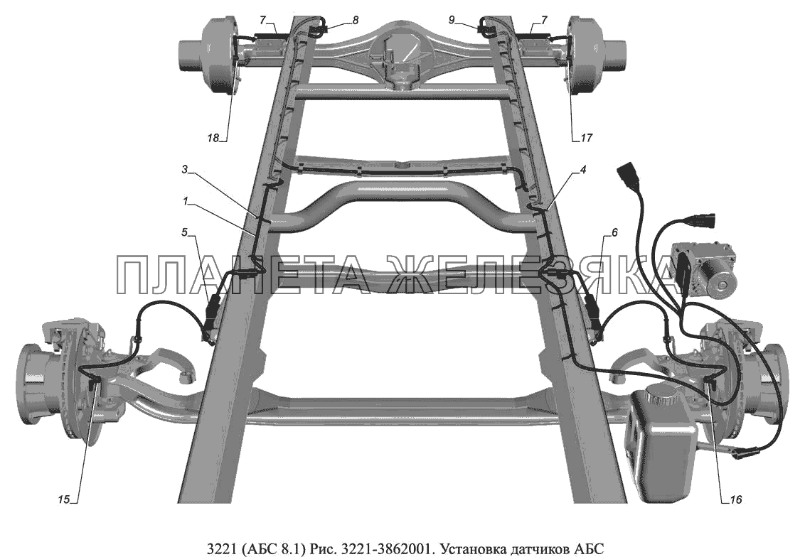 3221-3862001. Установка датчиков АБС ГАЗ-3221 (Уст. АБС 8.1)