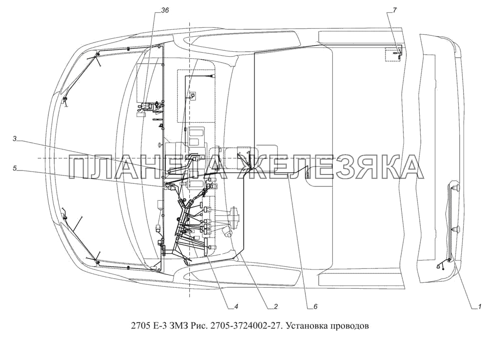 2705-3724002-27. Установка проводов ГАЗ-2705 (доп. с дв. ЗМЗ Е-3)