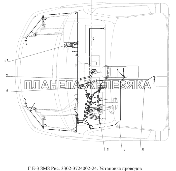 3302-3724002-24. Установка проводов ГАЗ-3302 (доп. с дв. ЗМЗ Е 3)