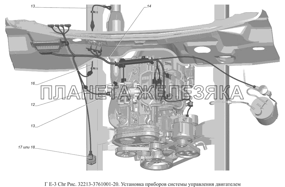 32213-3761001-20.Установка приборов системы управления двигателем ГАЗ-3302 (доп. с дв. Chr Е 3)