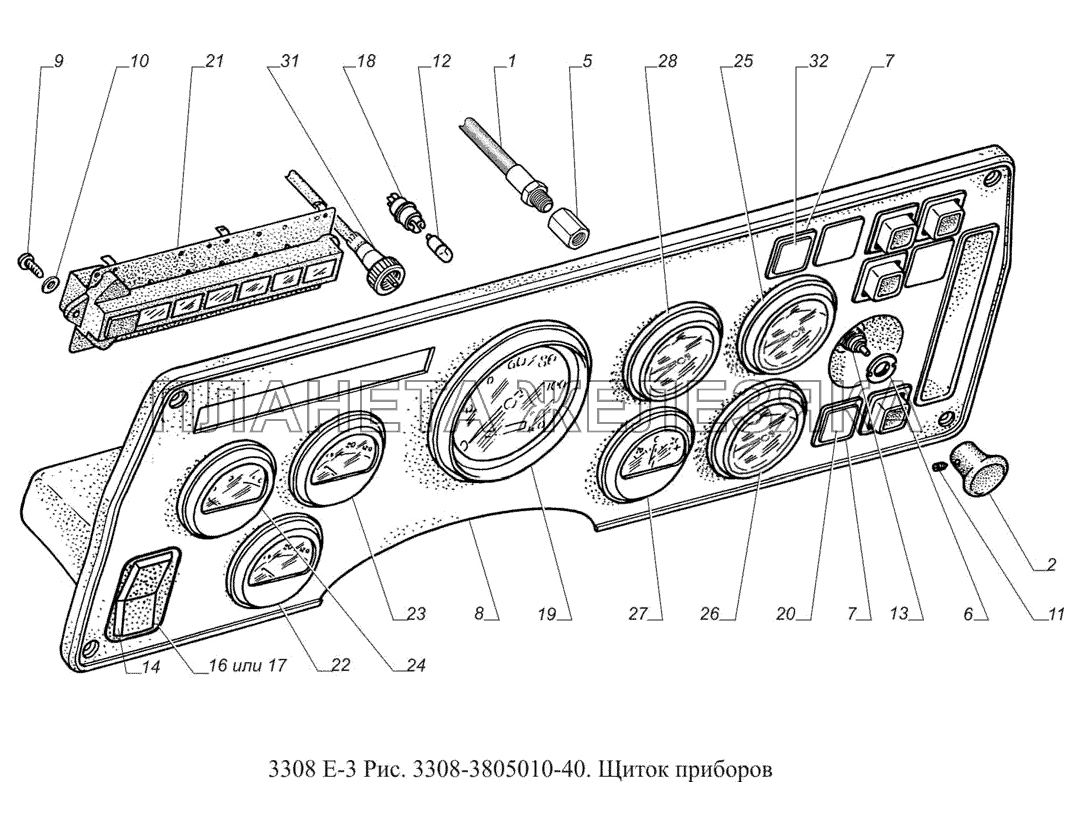 3308-3805010-40. Щиток приборов ГАЗ-3308 (доп. с дв. ЗМЗ Е 3)