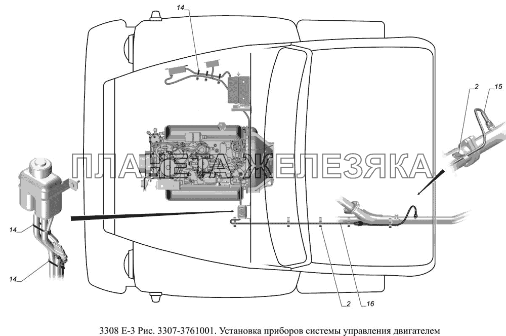 3307-3761001. Установка приборов системы управления двигателем ГАЗ-3308 (доп. с дв. ЗМЗ Е 3)