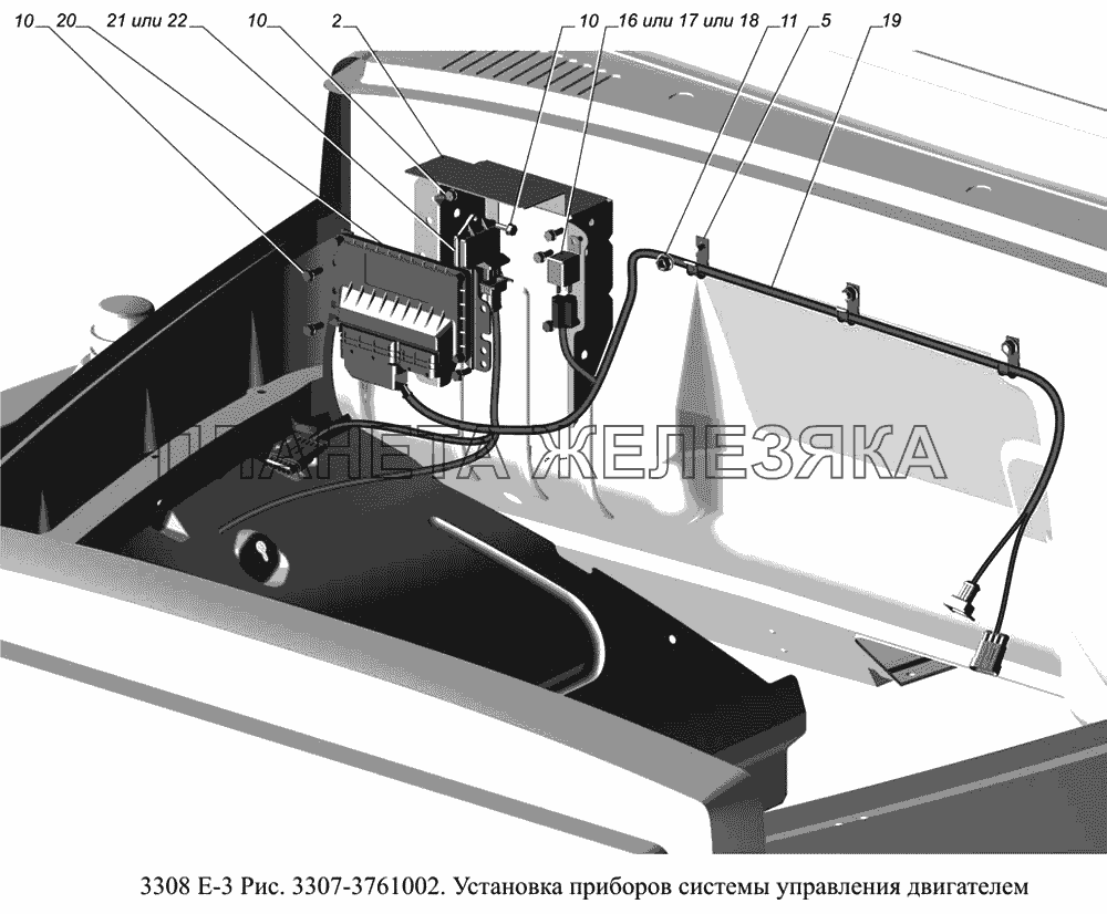 3307-3761002. Установка приборов системы управления двигателем ГАЗ-3308 (доп. с дв. ЗМЗ Е 3)