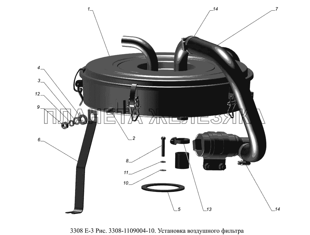 3308-1109004-10. Установка воздушного фильтра ГАЗ-3308 (доп. с дв. ЗМЗ Е 3)