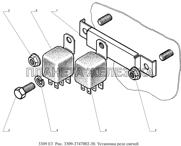 3309-3747002-30. Установка реле свечей ГАЗ-3309 (доп. с дв. ЗМЗ Е 3)