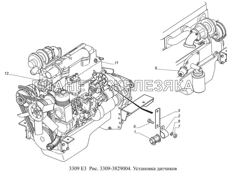 3309-3829004. Установка датчиков ГАЗ-3309 (доп. с дв. ЗМЗ Е 3)