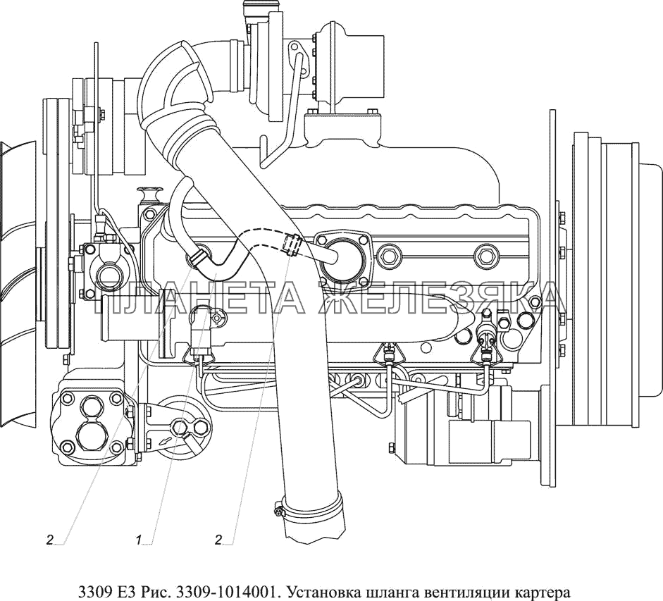 3309-1014001. Установка шланга вентиляции картера ГАЗ-3309 (доп. с дв. ЗМЗ Е 3)