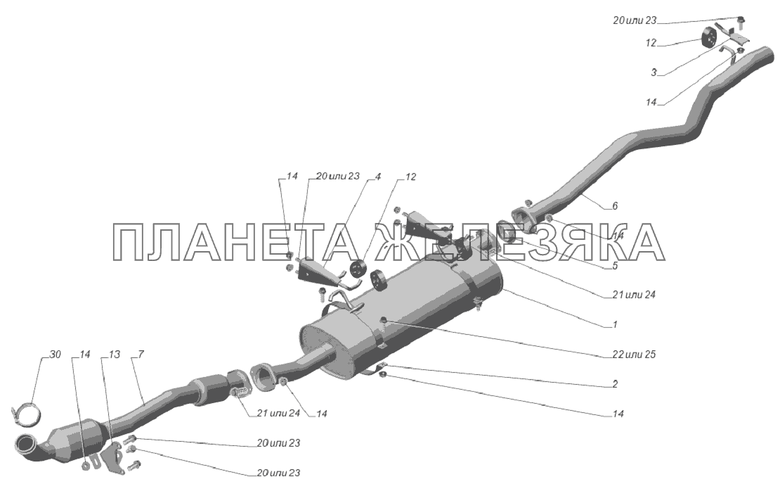 32213-1200001-30. Установка системы выпуска газов ГАЗ-3302 (Cummins E-4)