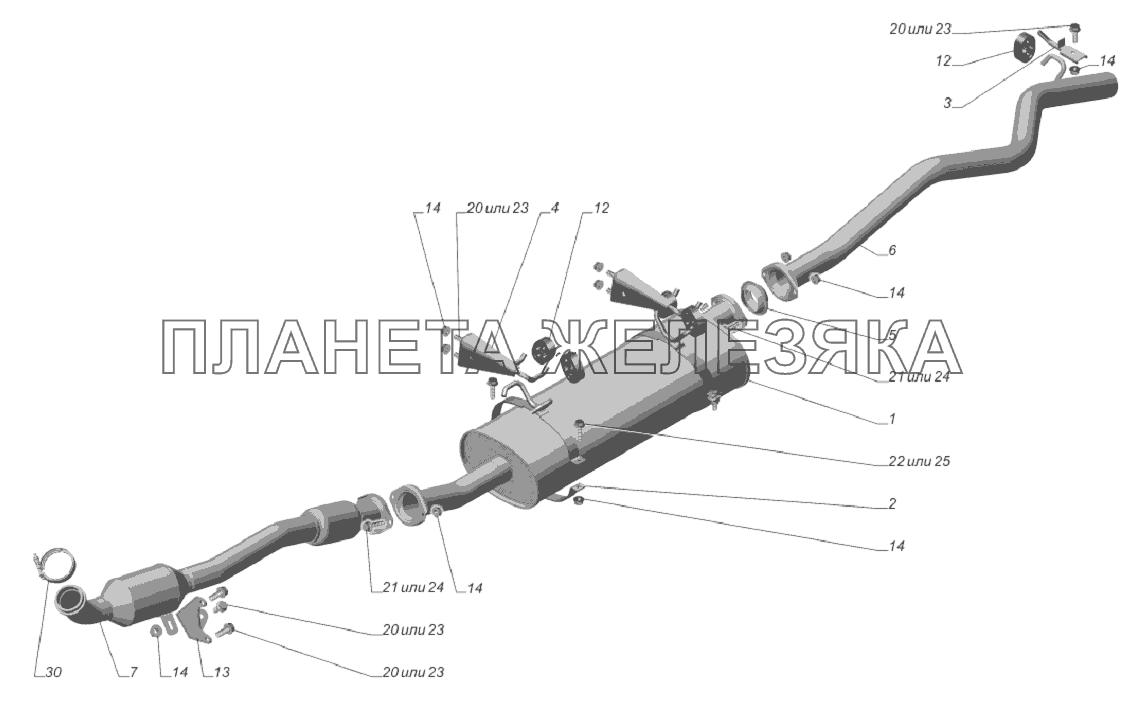 33027-1200001-170. Установка системы выпуска газов ГАЗ-3302 (Cummins E-4)