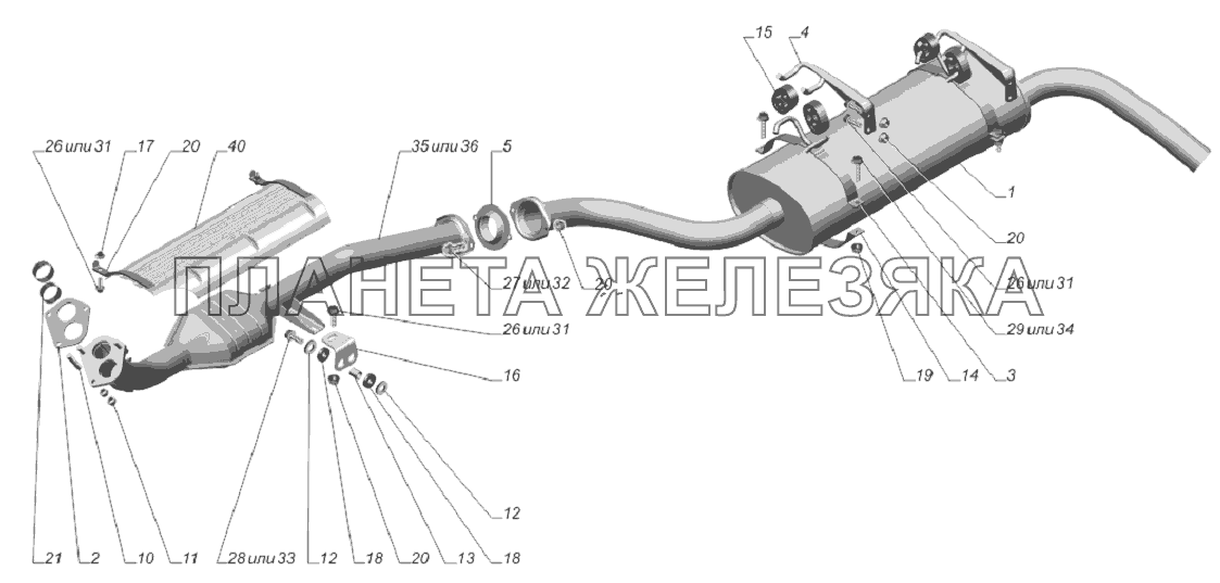 27055-1200001. Установка системы выпуска газов ГАЗ-3302, 2705 (доп. для ГБО)