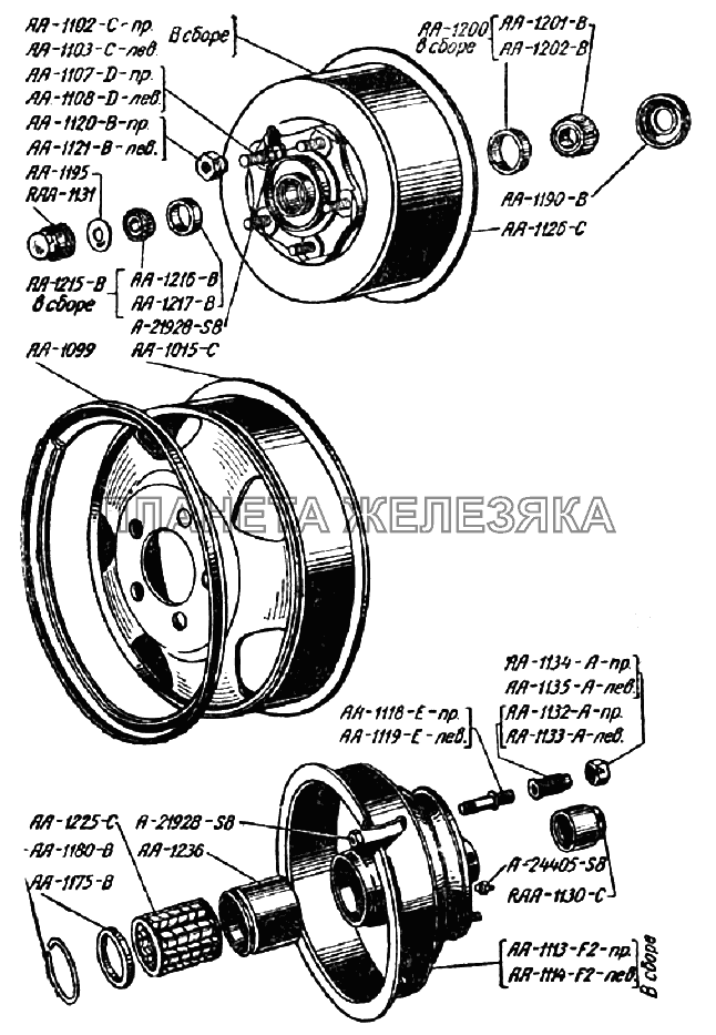 Колеса, ступицы передних колес, ступицы задних колес ГАЗ-ММ 