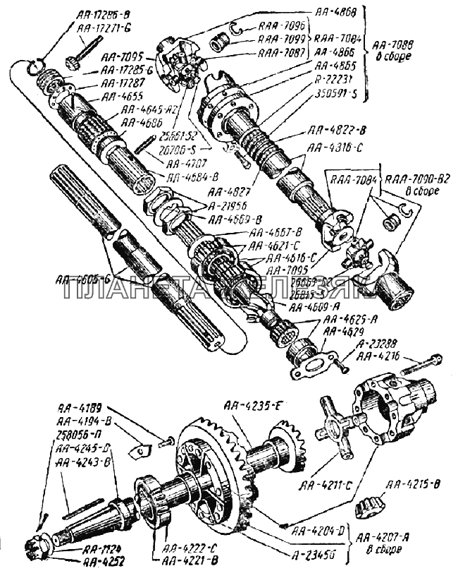 Вал карданный, вал промежуточный, мост задний, главная передача, дифференциал и полуоси, спидометр ГАЗ-ММ 