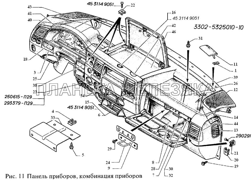 Панель приборов, комбинация приборов ГАЗель, Соболь (2003)