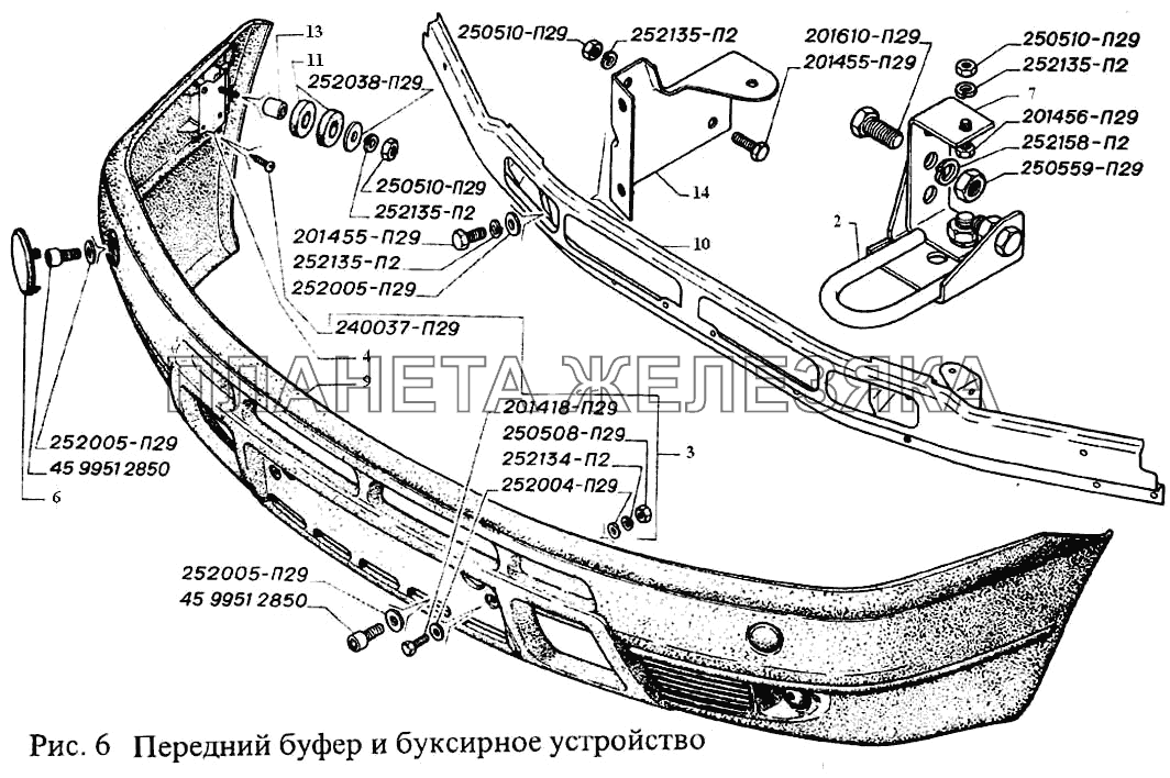 Передний буфер и буксирное устройство ГАЗель, Соболь (2003)