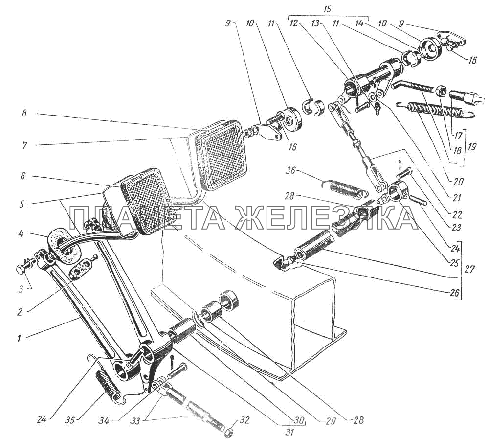 Привод выключения сцепления ножного тормоза ГАЗ-12 (ЗИМ)