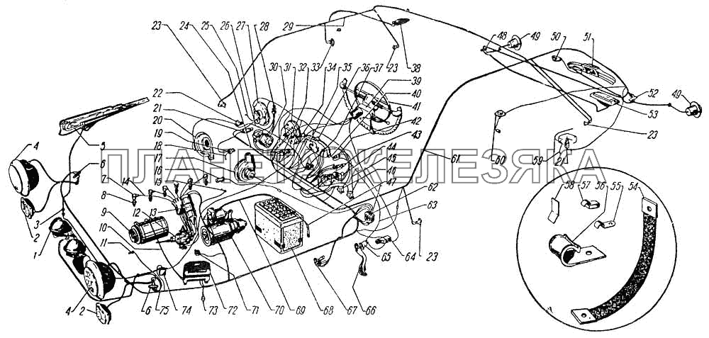 Схема электрооборудования ГАЗ-12 (ЗИМ)