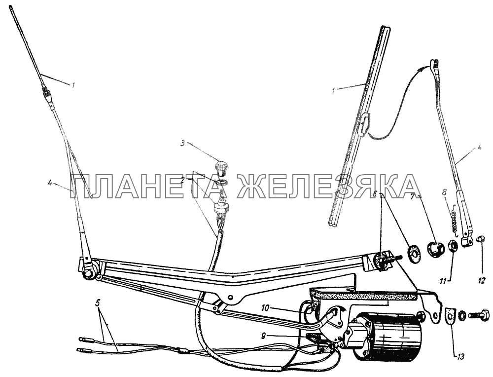 Стеклоочиститель и привод ГАЗ-12 (ЗИМ) Стеклоочиститель и привод ГАЗ-12 (ЗИМ)