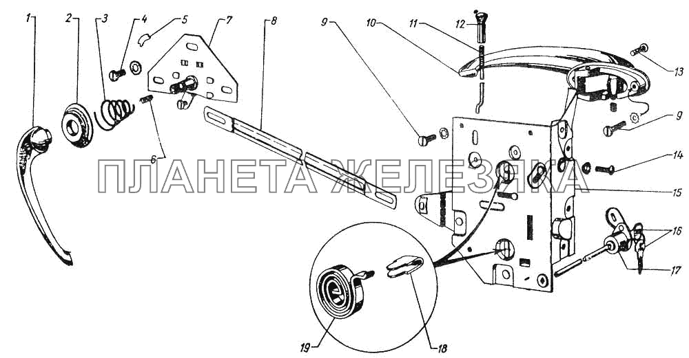 Замок и ручка передней двери ГАЗ-12 (ЗИМ)