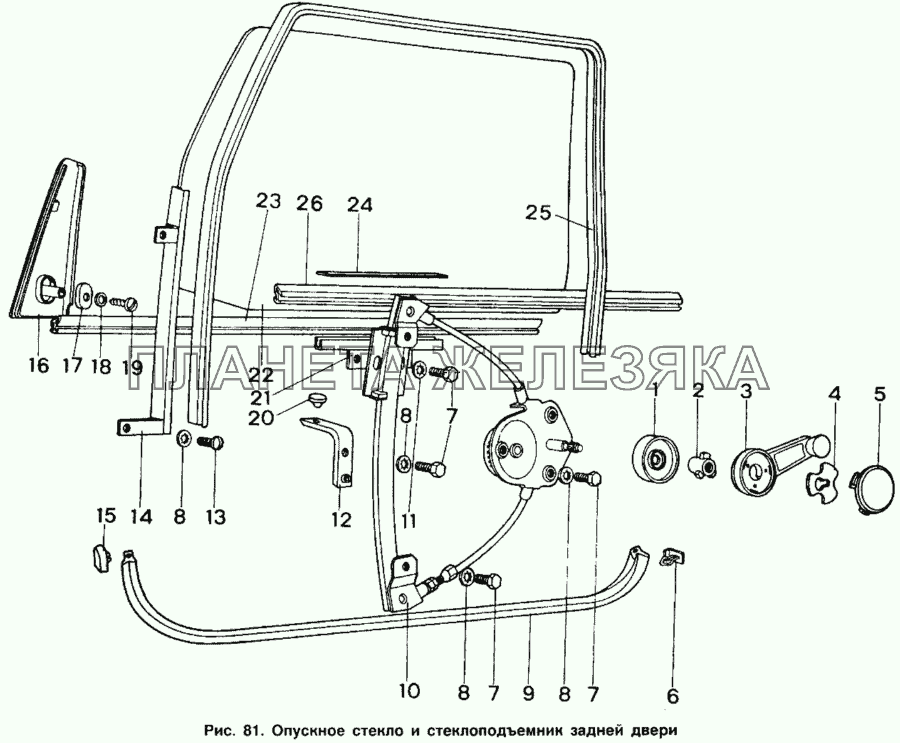Опускное стекло и стеклоподъемник задней двери ИЖ 2126