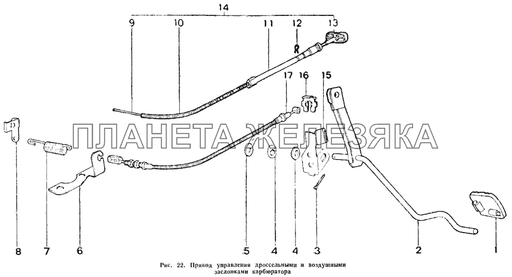 Привод управления дроссельными и воздушными заслонками карбюратора ИЖ 2126
