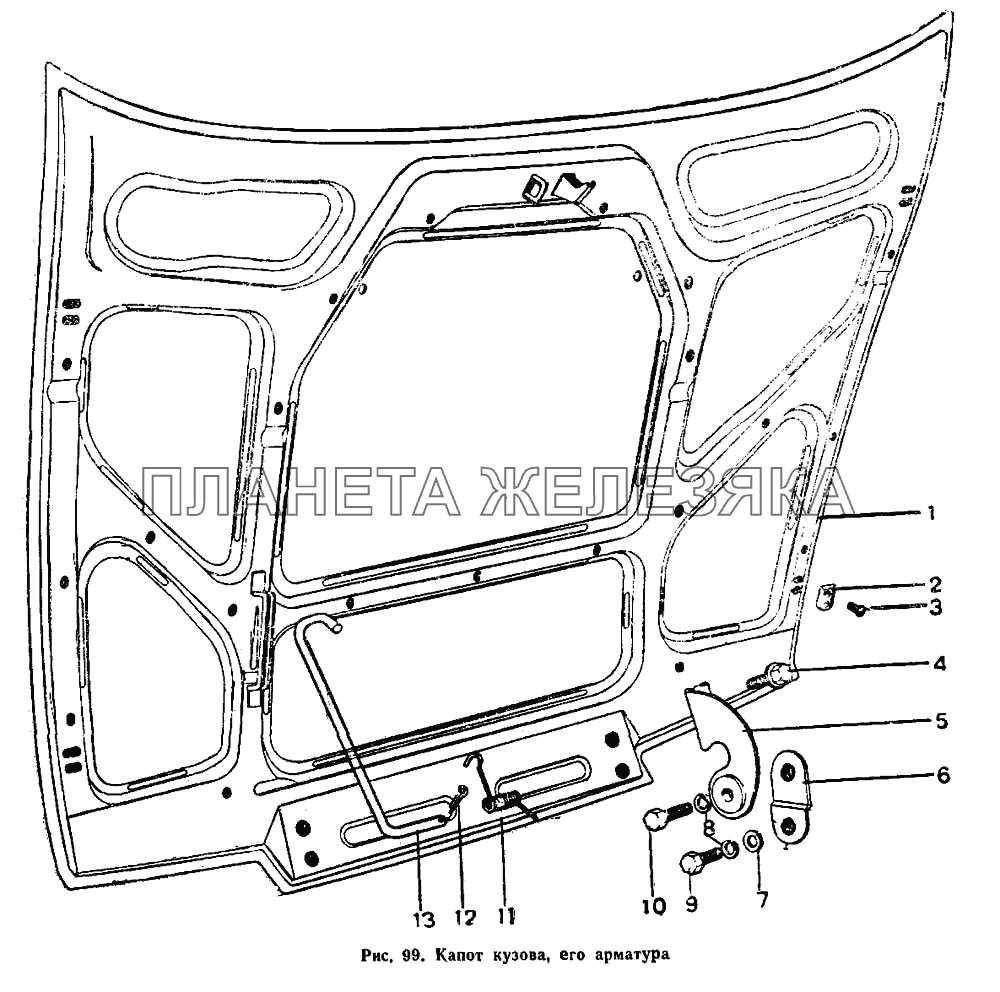 Капот кузова, его арматура ИЖ 2126