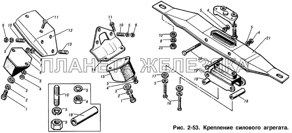 Крепление силового агрегата ИЖ 2715