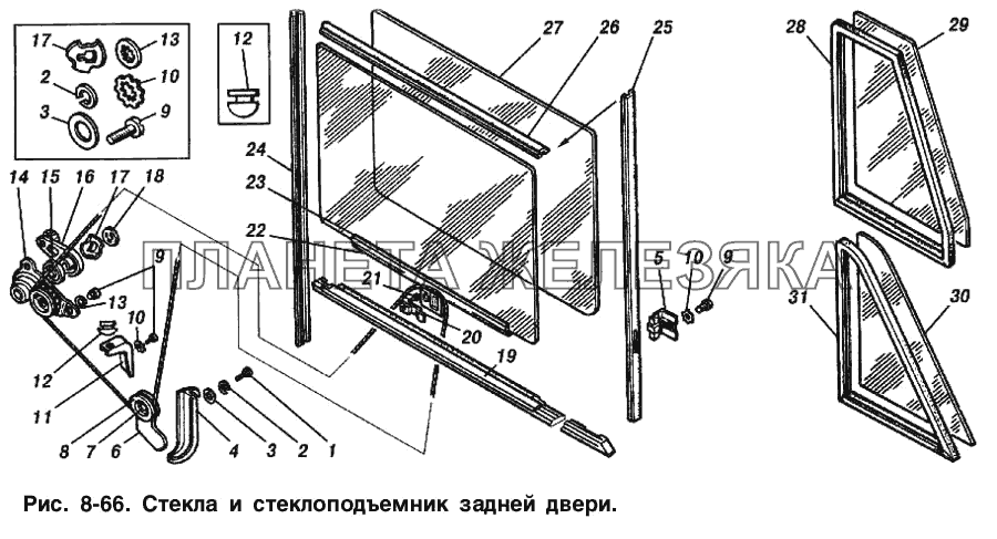 Стекла и стеклоподъемник задней двери ИЖ 2715