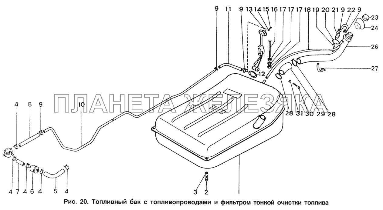 Топливный бак с топливопроводами и фильтром очистки топлива ИЖ 2717