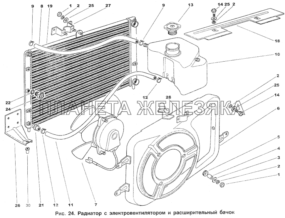 Радиатор с электровентилятором и расширительный бачок ИЖ 2717