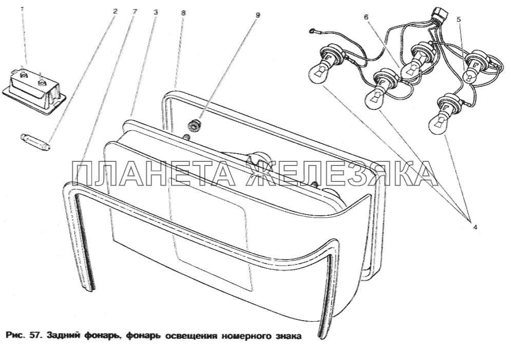 Задний фонарь, фонарь освещения номерного знака ИЖ 2717